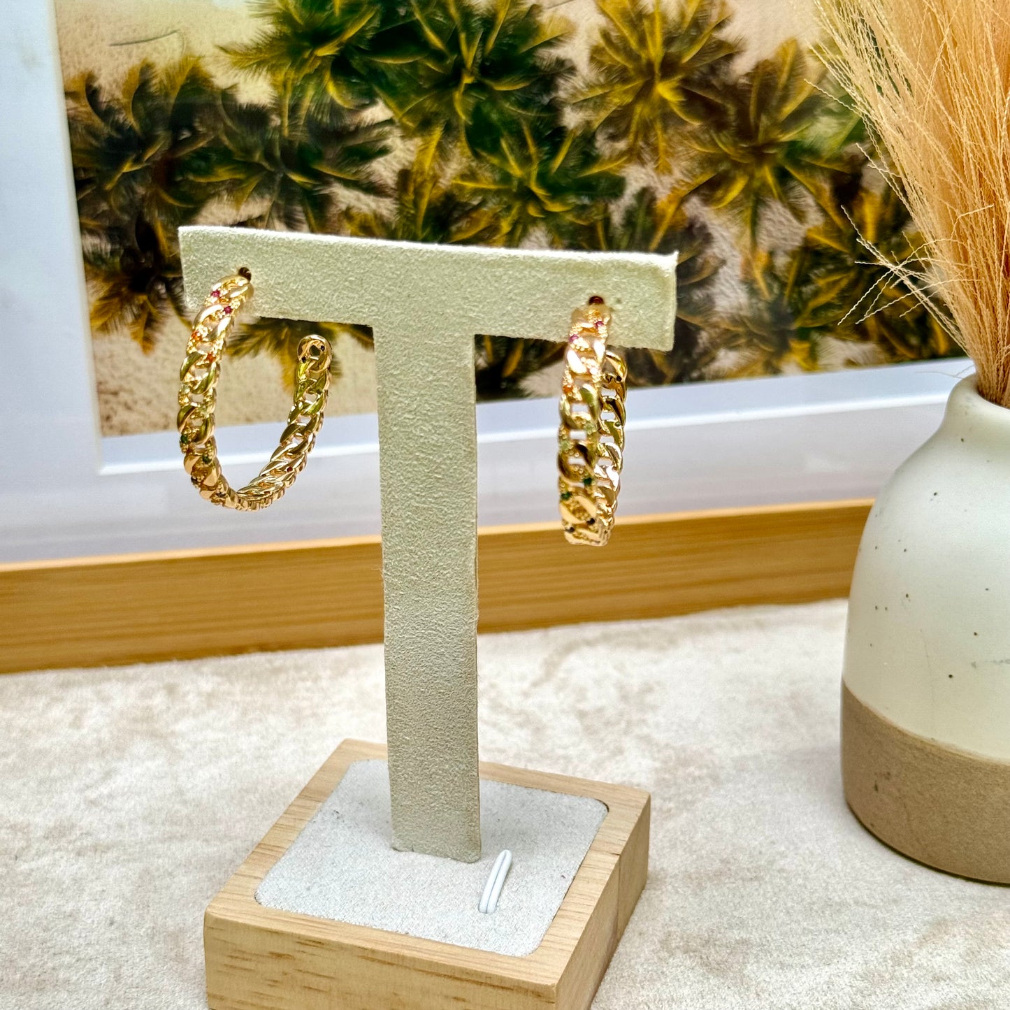 Tiny Treasures Zirconia Chain Hoops Earrings - TATY