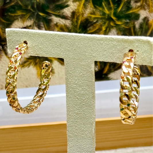 Tiny Treasures Zirconia Chain Hoops Earrings - TATY