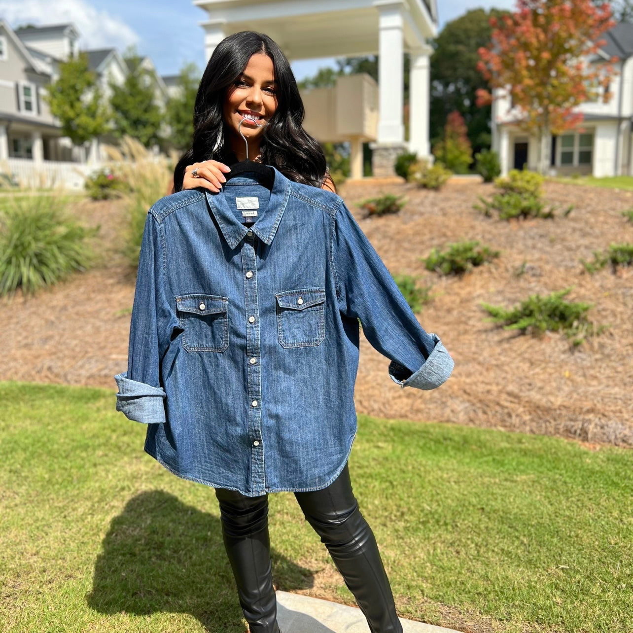 Denim long-sleeve shirt