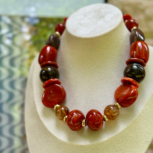 Terracotta & Honey Resin Statement Necklace – Limited Edition | SUSANA