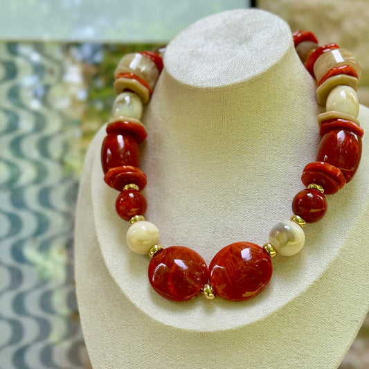 Terracotta & Ivory Resin Statement Necklace – Limited Edition | NOEMI